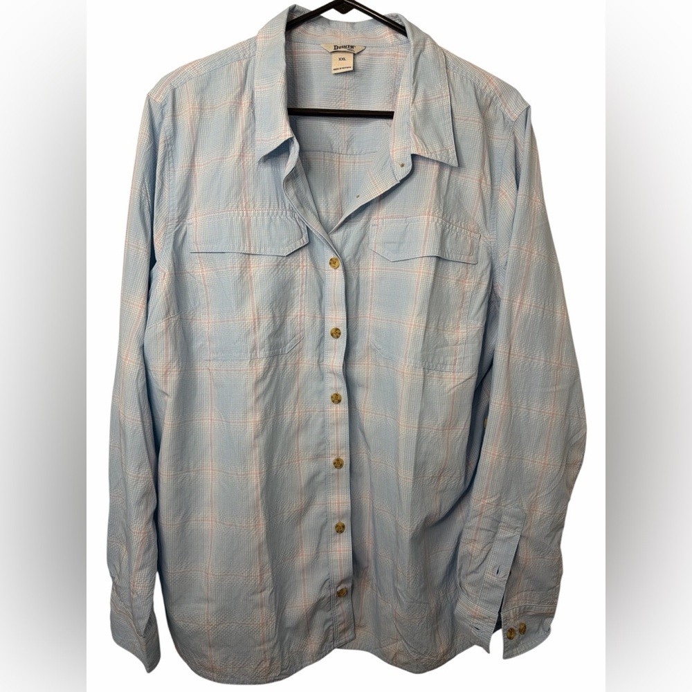 Duluth Trading Shirt Women's Armachillo Convertible Sleeve Cooling Plaid