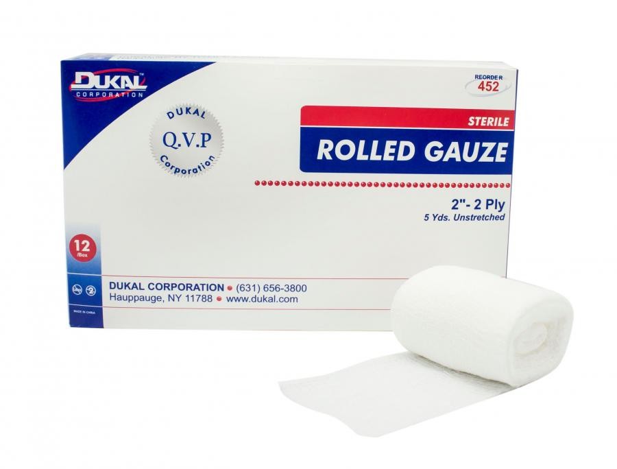 Dukal Sterile Gauze Fluff Dressing Roll 2" X 5 Yard 2-Ply Cotton White Sterile