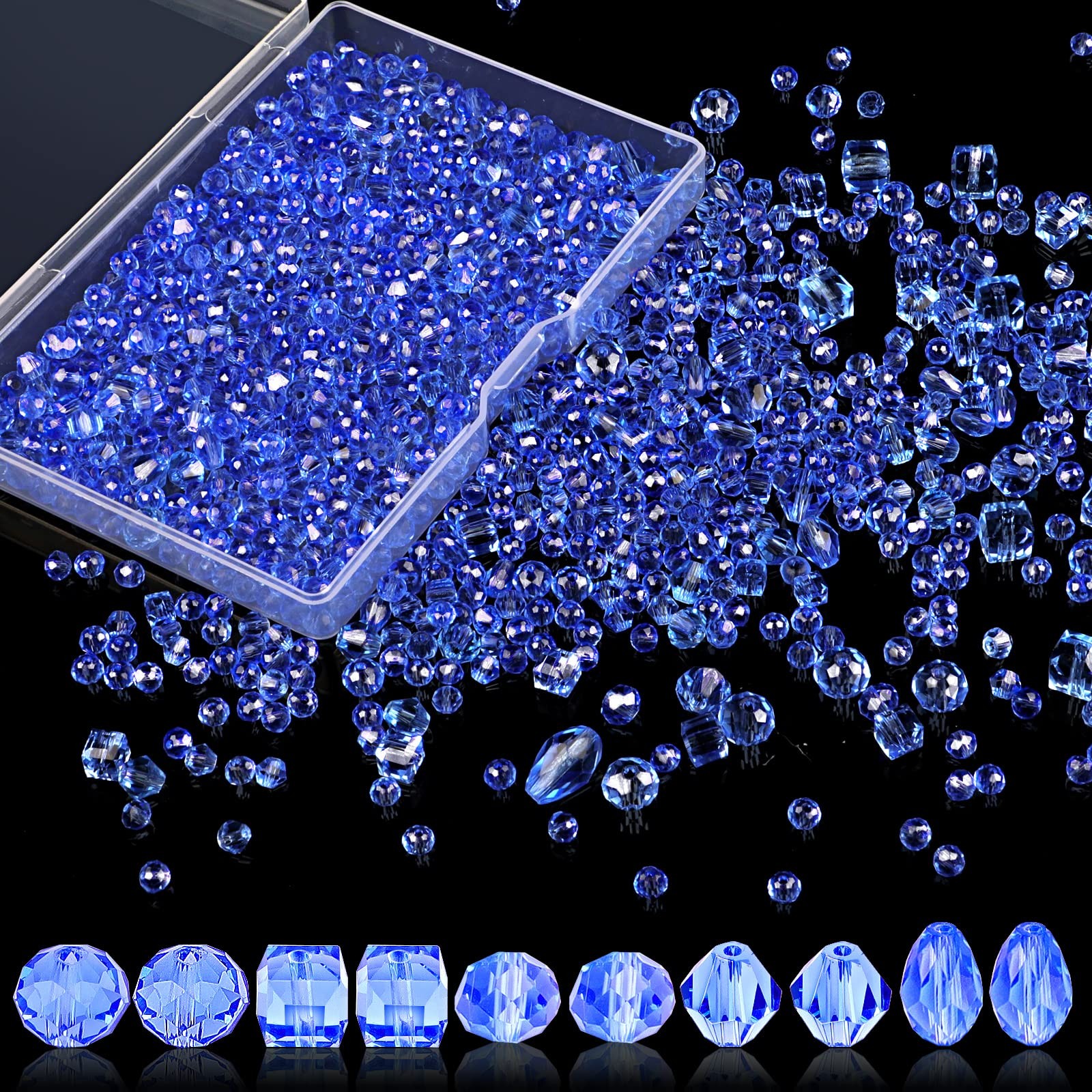 Crystal Beads, 600 Pcs Glass Assorted Beads for Small, Blue 