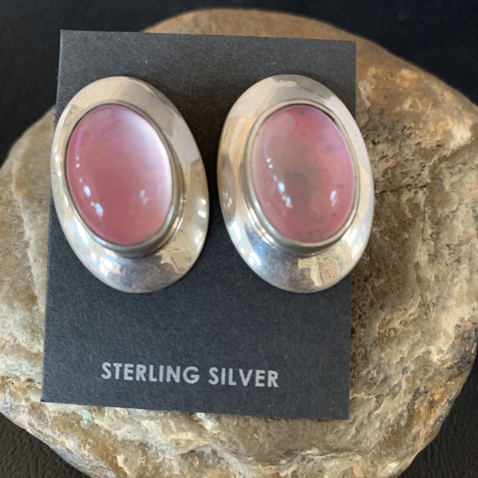 Navajo Pink Quartz Sterling Silver Post Stud Earrings 1" 13029