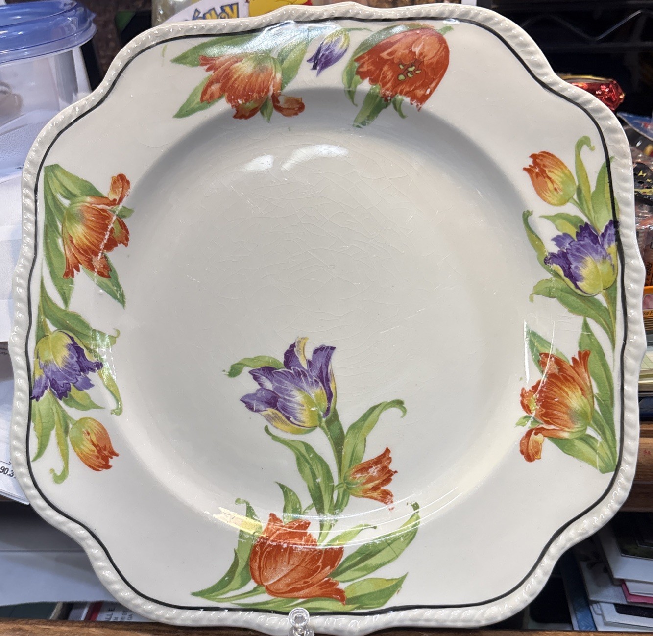 Vintage “ HARKER “ Square Hotoven Chinaware Vibrant Tulip Display Plate, ￼￼