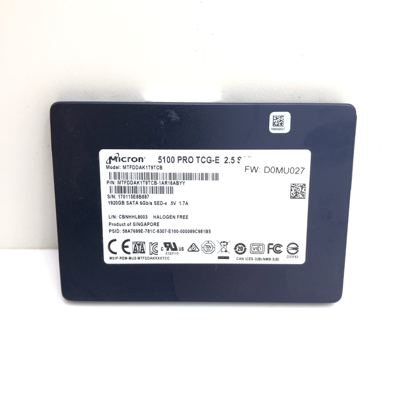 Micron MTFDDAK1T9TCB 5100 Pro TCG-E 2.5 Solid State Drive SSD 1920GB SATA 6Gb/s