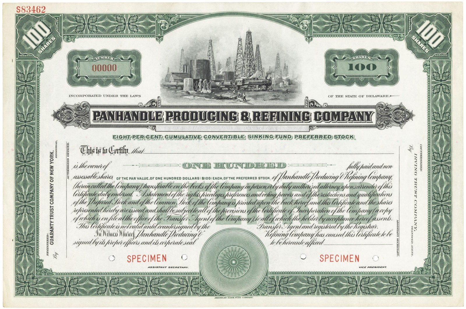 Panhandle Producing & Refining Company. Stock Certificate.