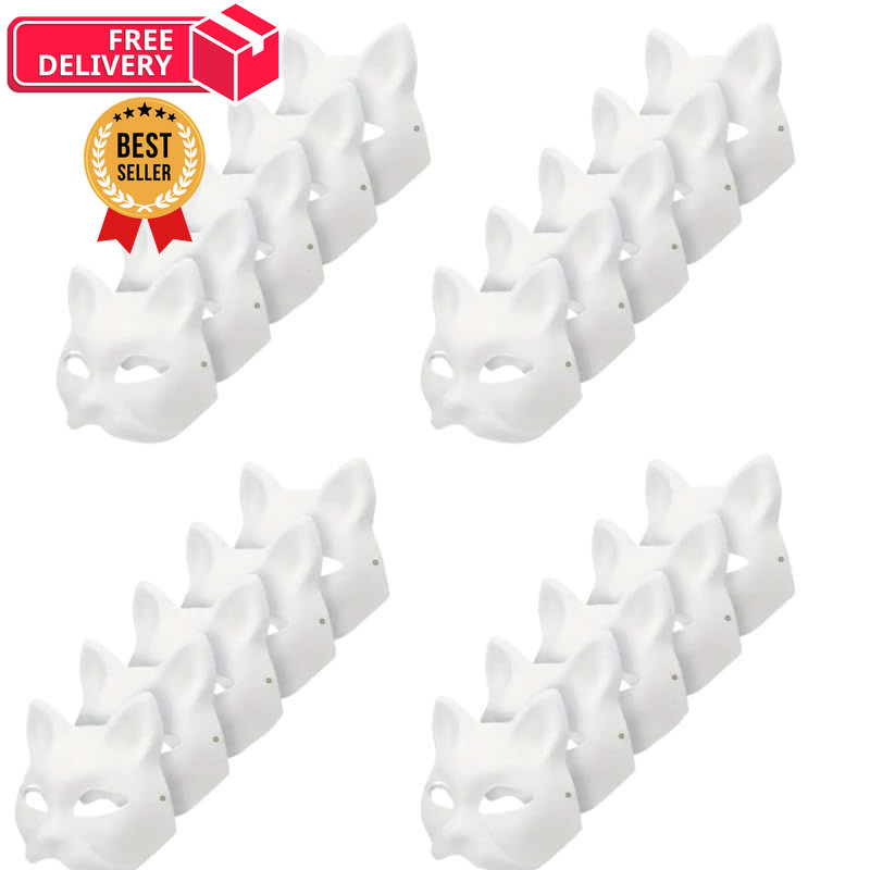 Musaner 20 PCS Cat Mask DIY White Therian Masks to Paint 7.1X6.7in, 