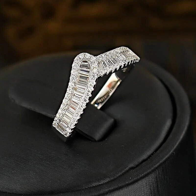 2Ct Baguette Cut Simulated Diamond Engagement Band Ring In 14k White Gold Plated