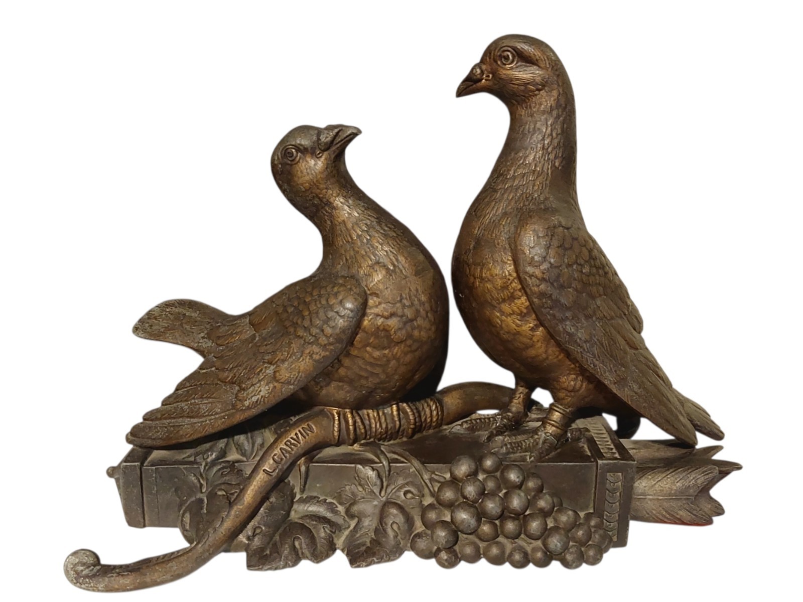 ANTIQUE GENUINE PARIS FOUNDRY SEAL LOUIS-ALBERT CARVIN DOVE BRONZED SCULPTURE