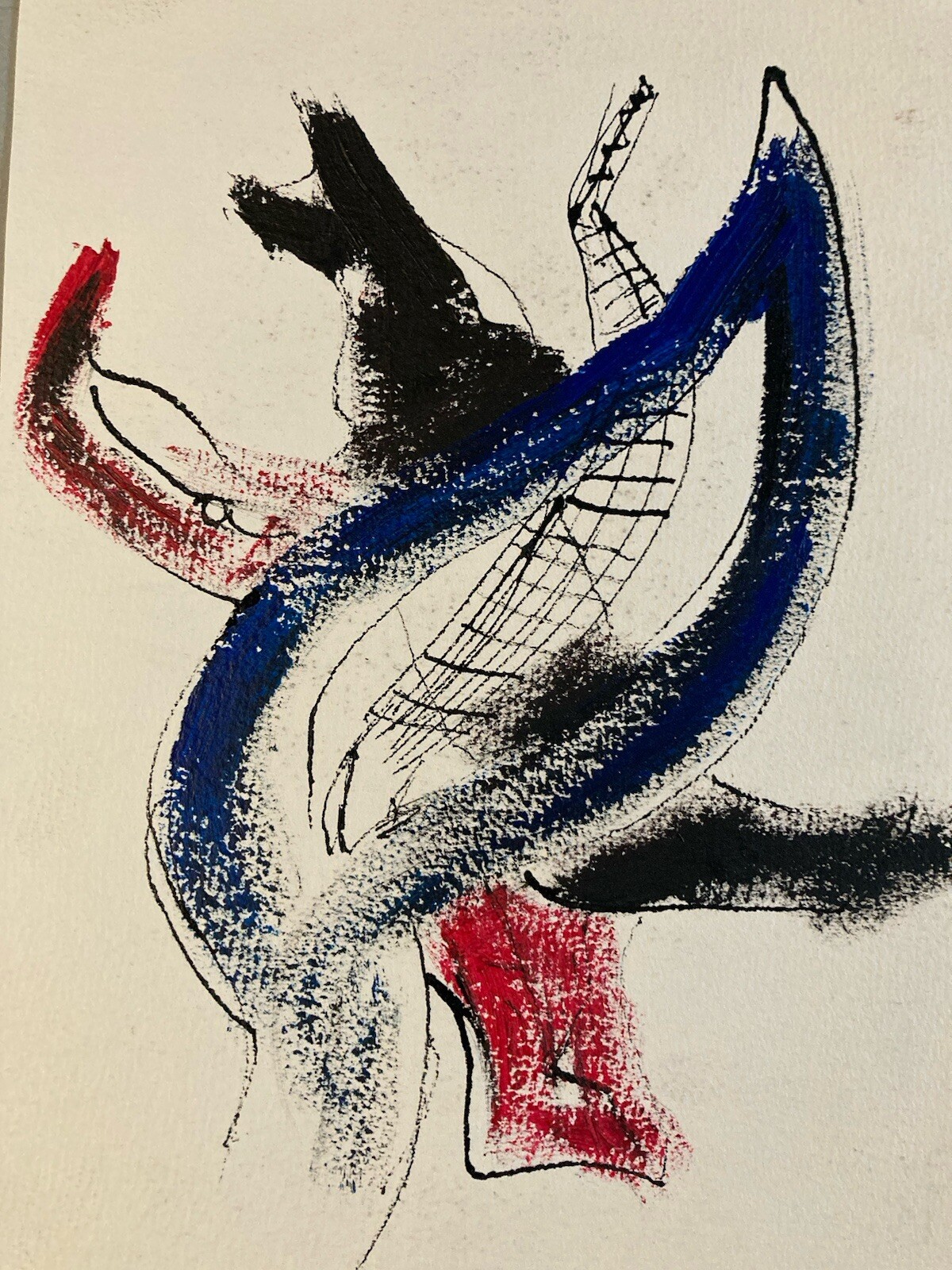 Very beautiful Gouache painting abstract drawing 1990 Ink Paper Art To Identify