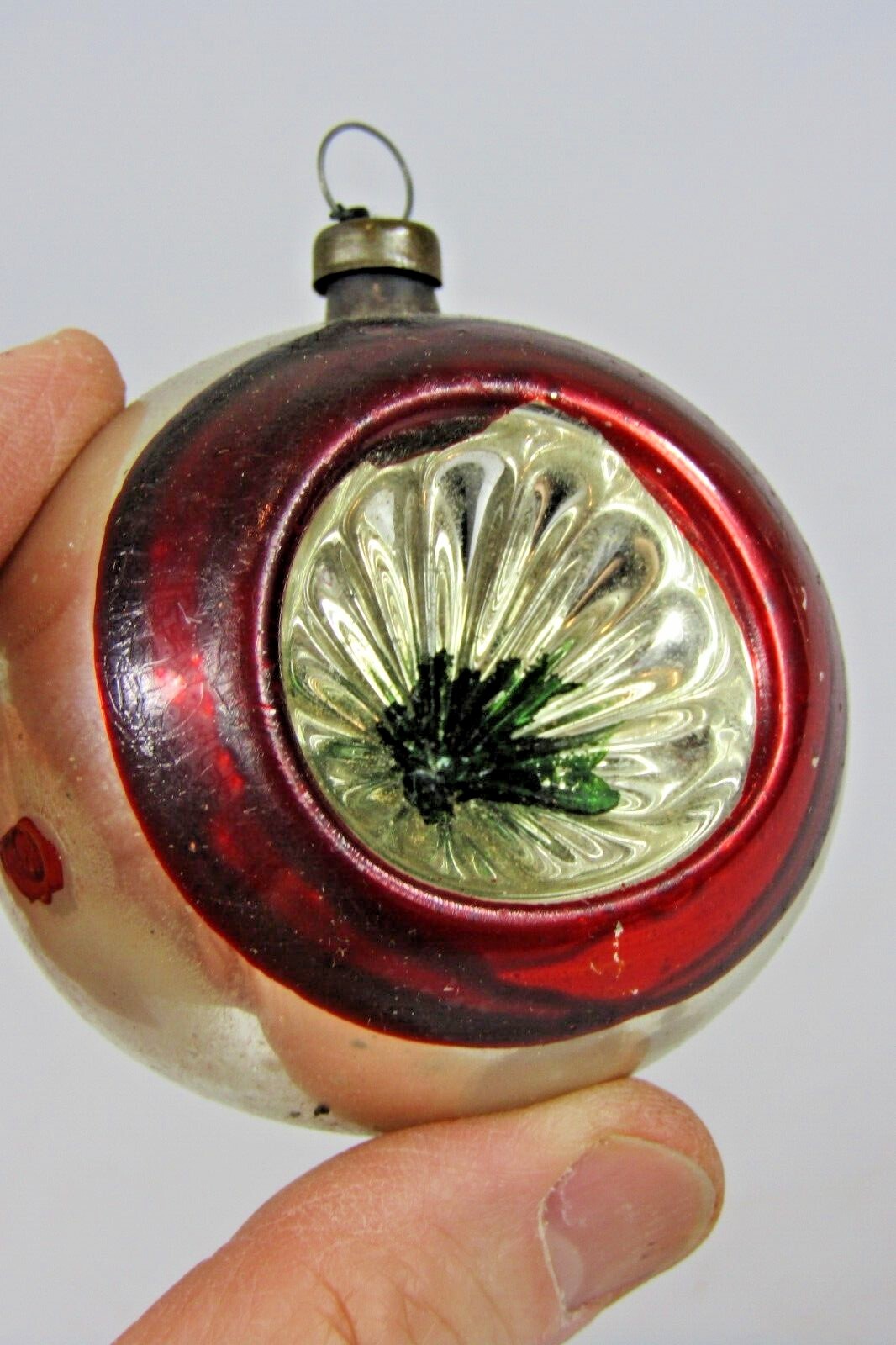 Vintage Blown Glass Double Indent Reflector BALL Christmas Ornament Germany