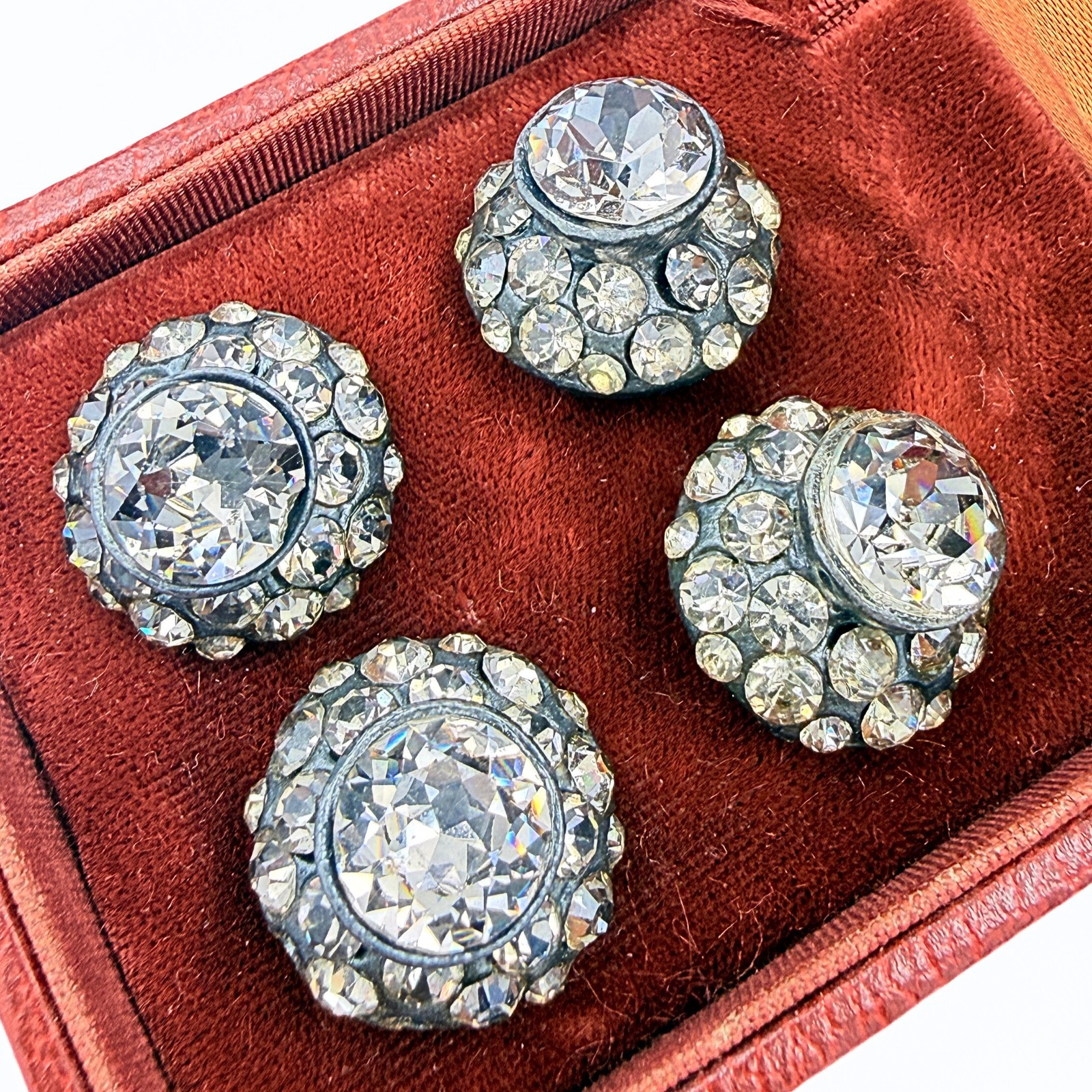 Antique Foiled Paste Glass "Carmosé" Collectible Buttons