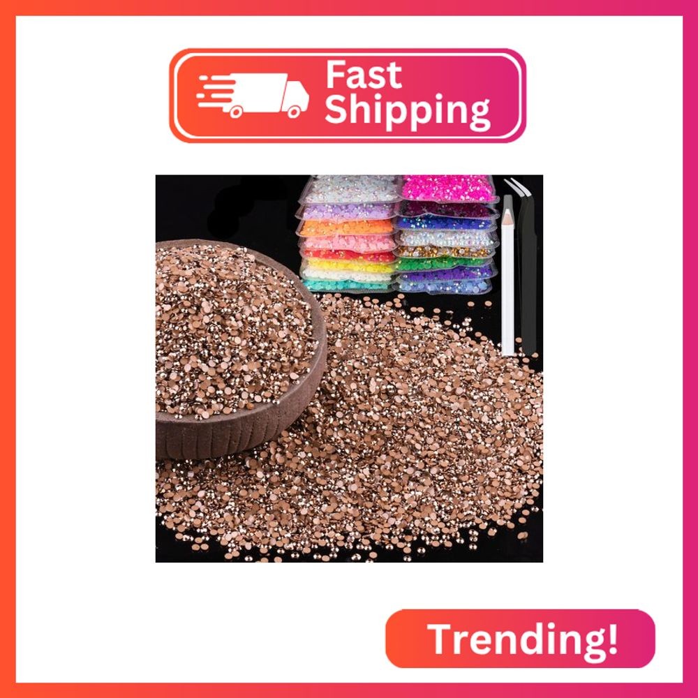 8000pcs 3mm Resin Rhinestones Bulk, Champagne Flatback Round Jelly Rhinestones N