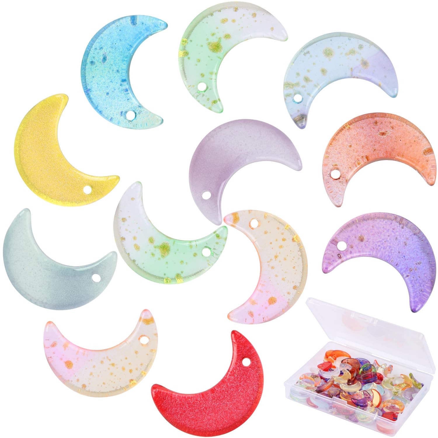 100 Pcs Crystal Moon Beads for Jewelry Making, EVERMARKET Small, Colorful 