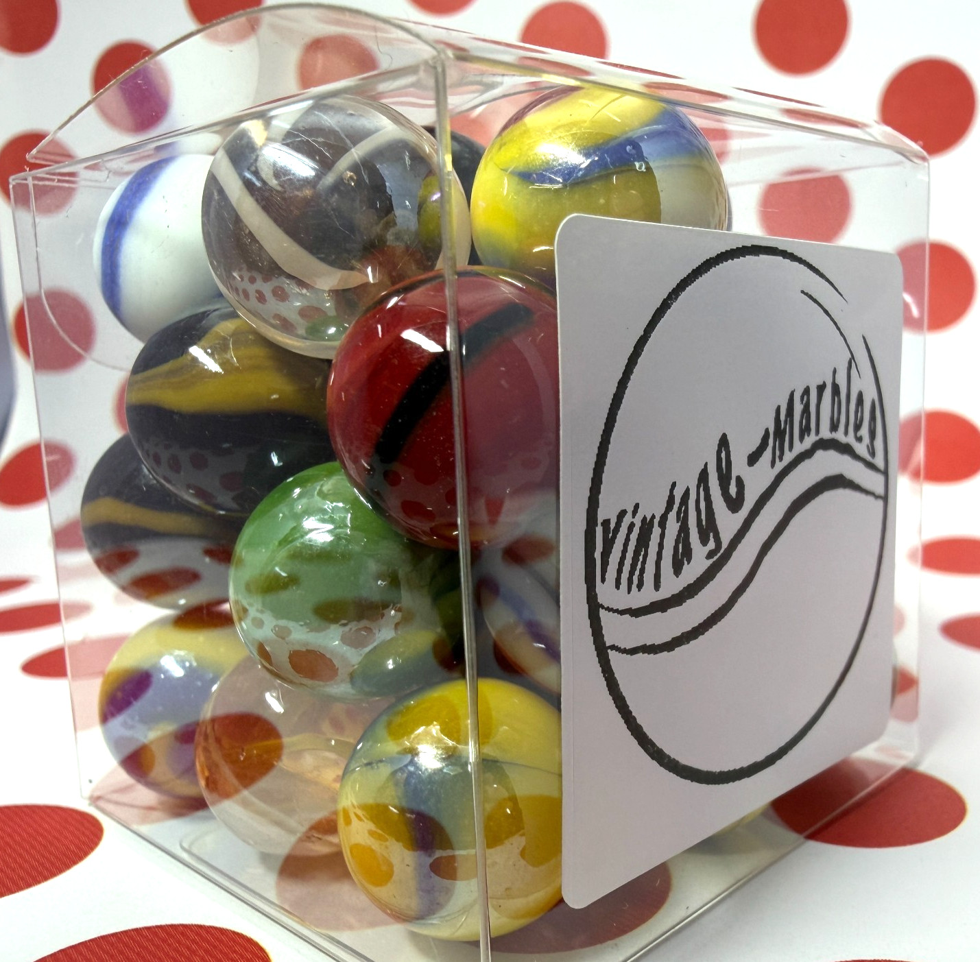 Vintage Marbles Box Vacor De Mexico Lot of  32 Mint Variety Pack Swirl 5/8" MIB