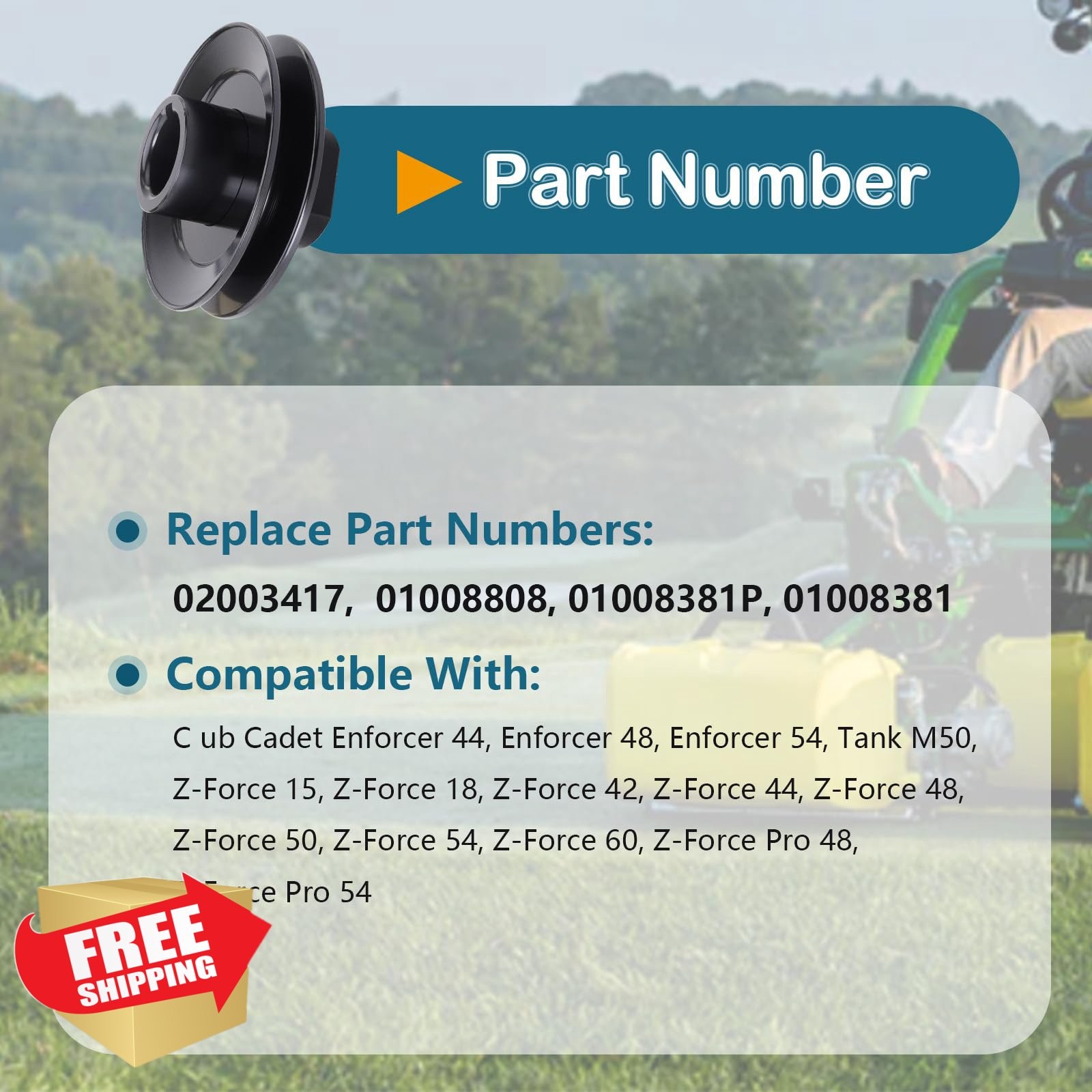 SCBHWJ Cub Cadet Z Force Transmission Pulley 02003417 Kohler