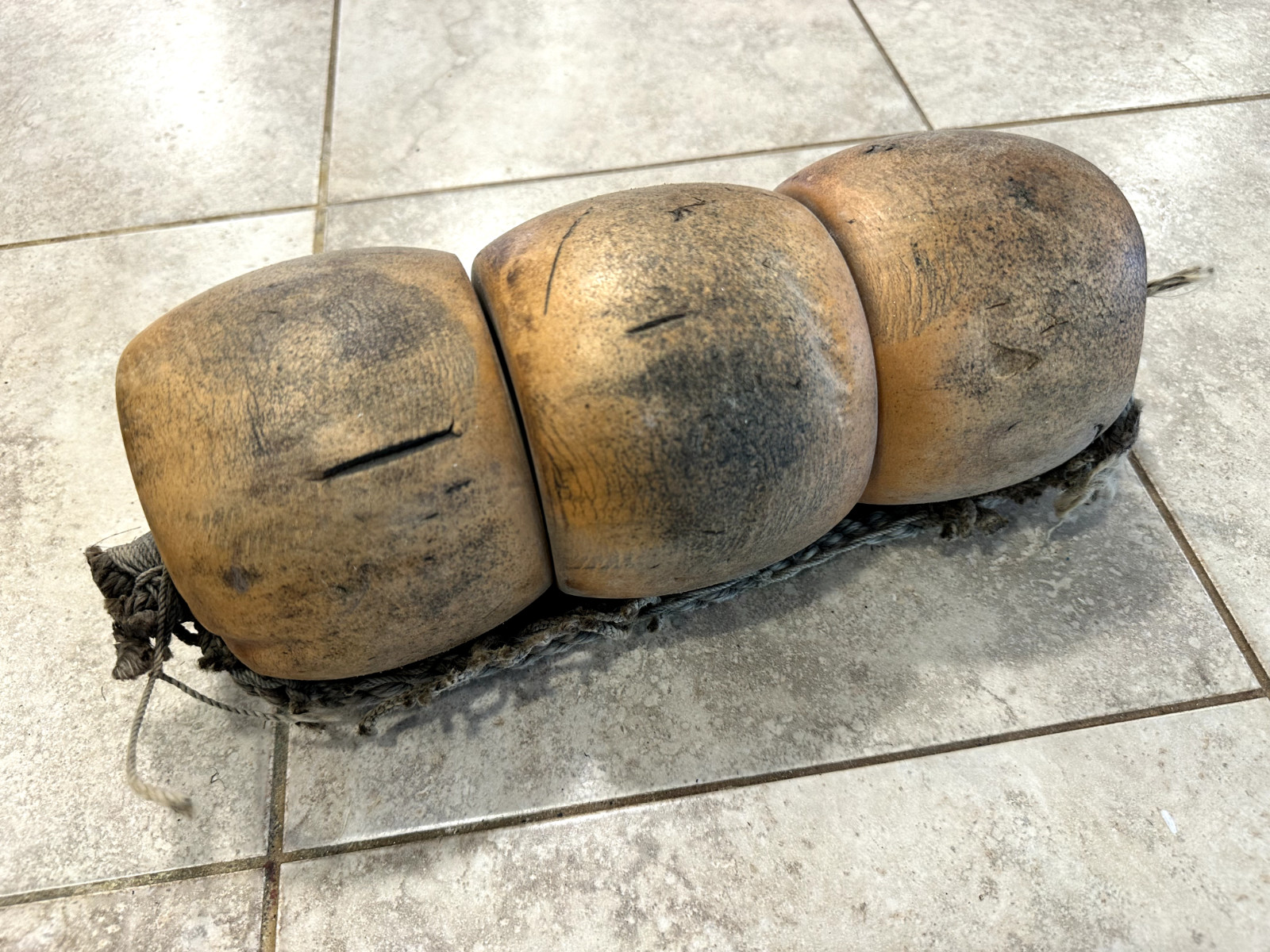 Vintage Wooden Fishing Net Floats on Rope - Nautical Maritime Gill Net Float Lin