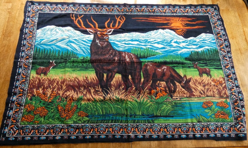 Vintage Elk Tapestry Wall Hanging Decoration Made in Turkey 36" x 52"
