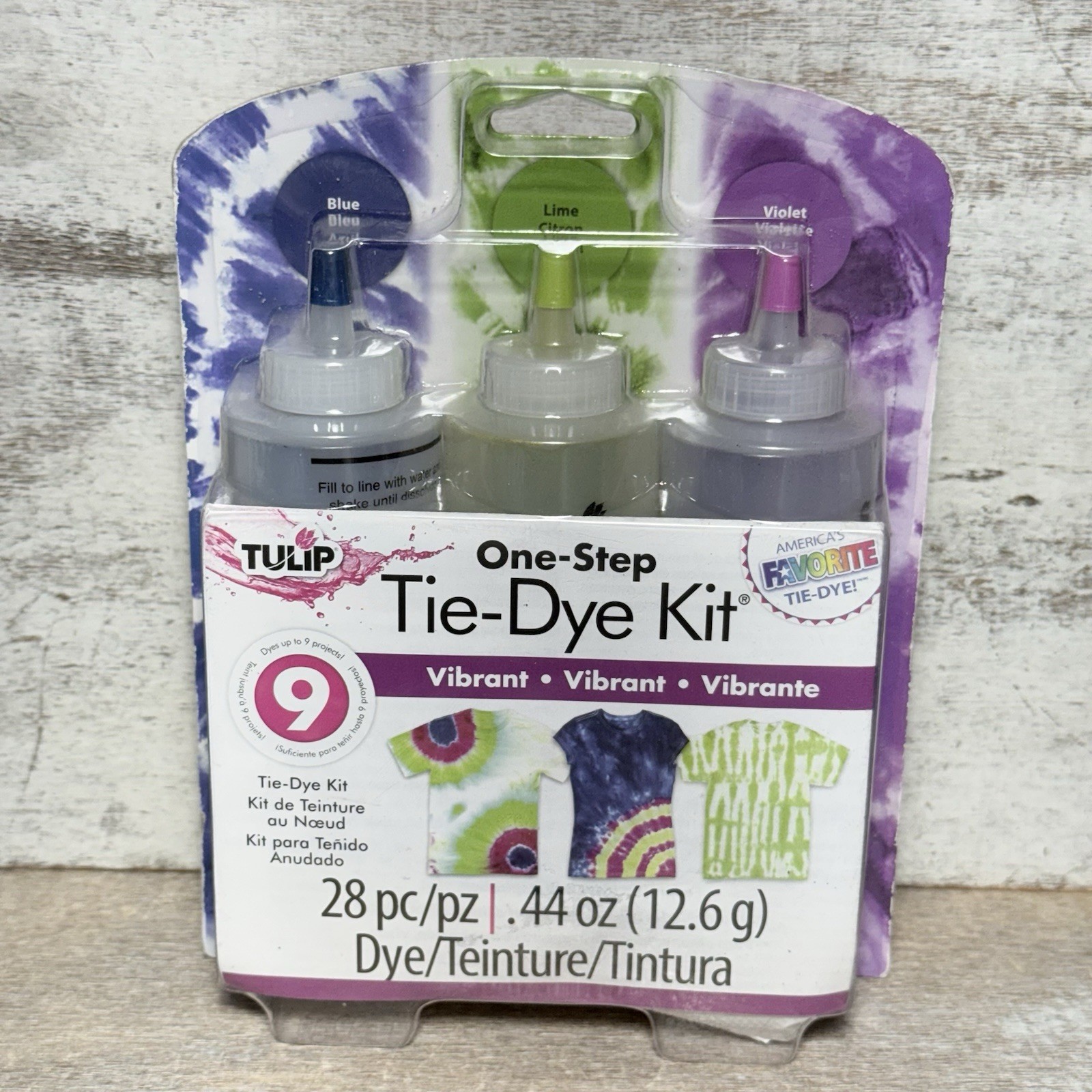 TULIP One-Step Tie-Dye Kit VIBRANT 28 Pc, .44oz/12.6g Dyes 9 Projects Brand New