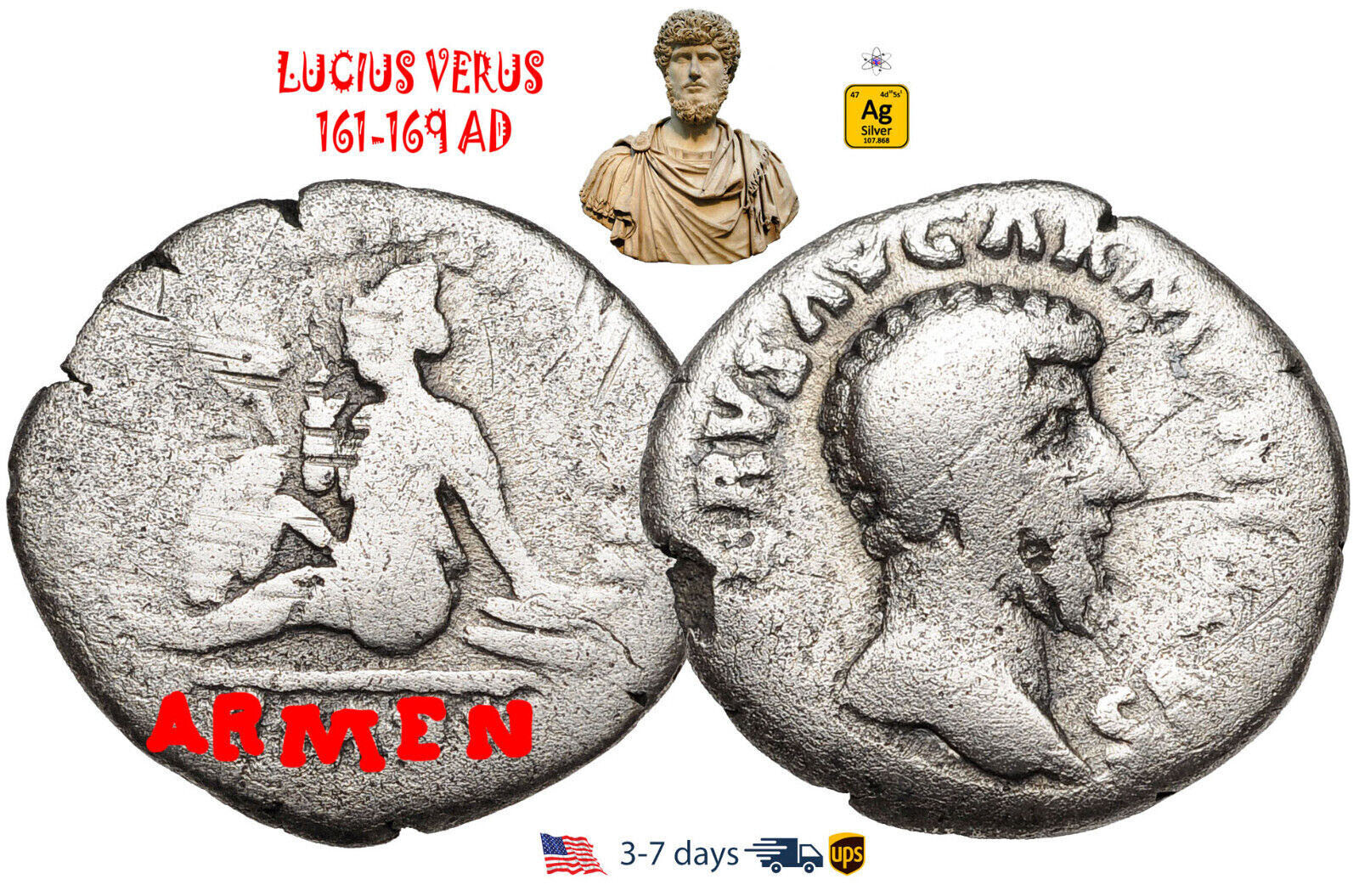Ancient Roman Empire Coin Silver Denarius LUCIUS VERUS 161-169 Authentic #31199