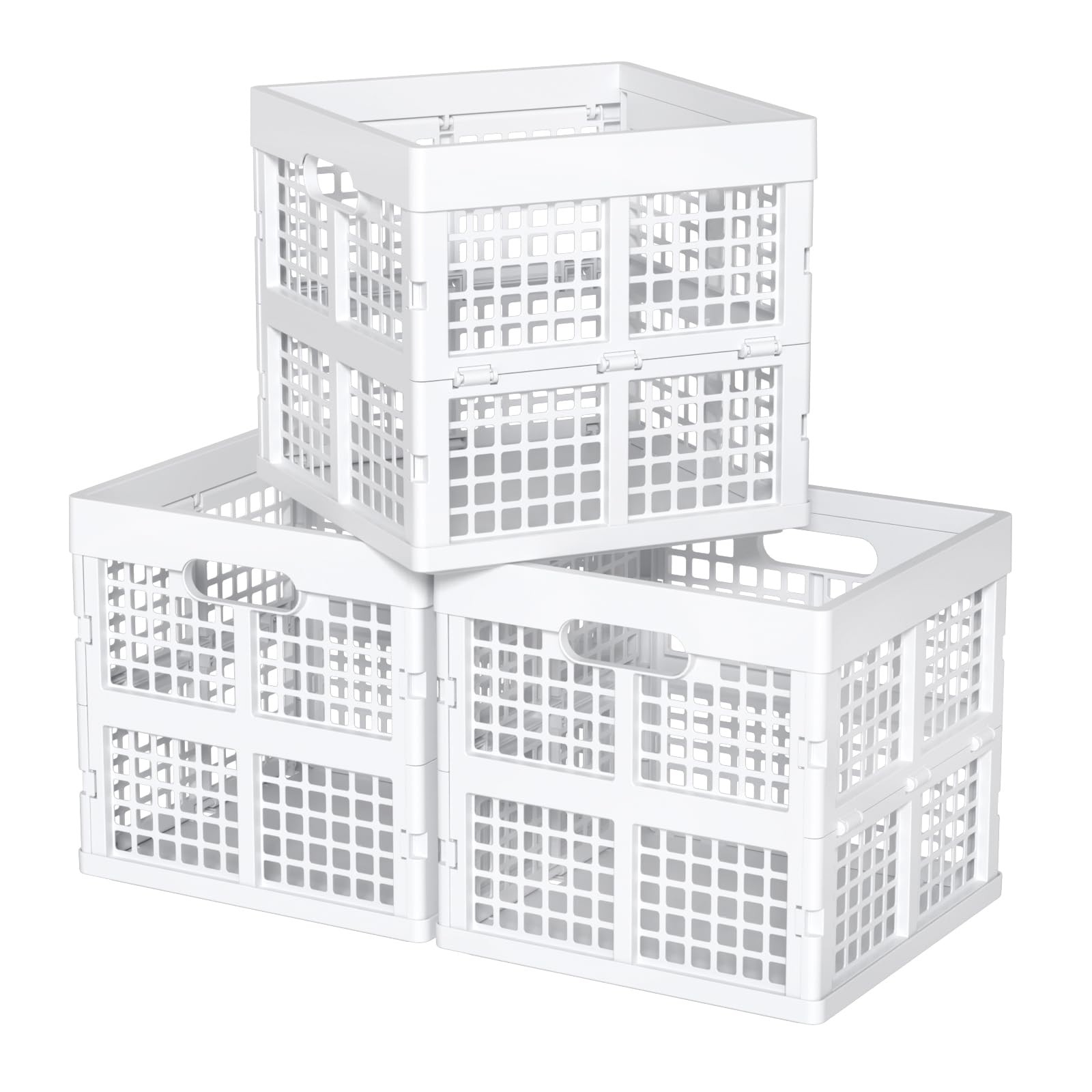 White Square Milk Crate, 18 L Plastic Stackable Utility Crate, 3 Pack