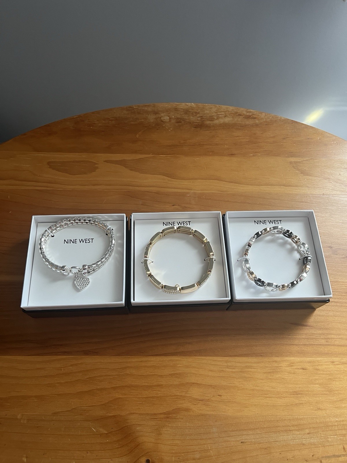 Nine West LOT Of 3 Brand New In Box Stretch Brackets Gold Silver Costume Jewelry