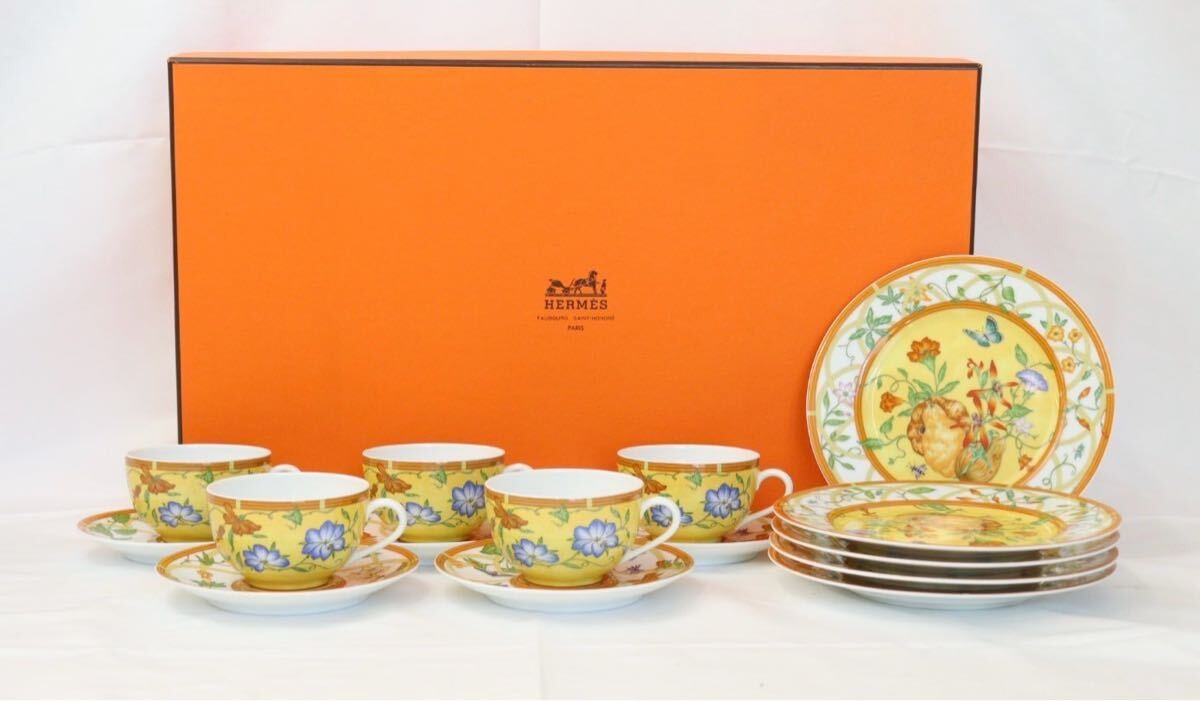 Unused stored item Hermes LA SIESTA trio cup & saucer plate 10-piece set
