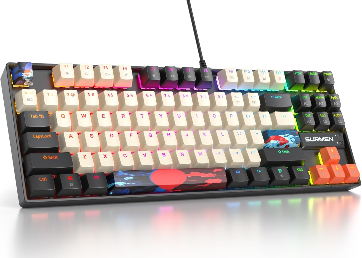 RGB Wired 75% Mechanical Keyboard with Red Switches, Compact TKL Gaming Keyboard