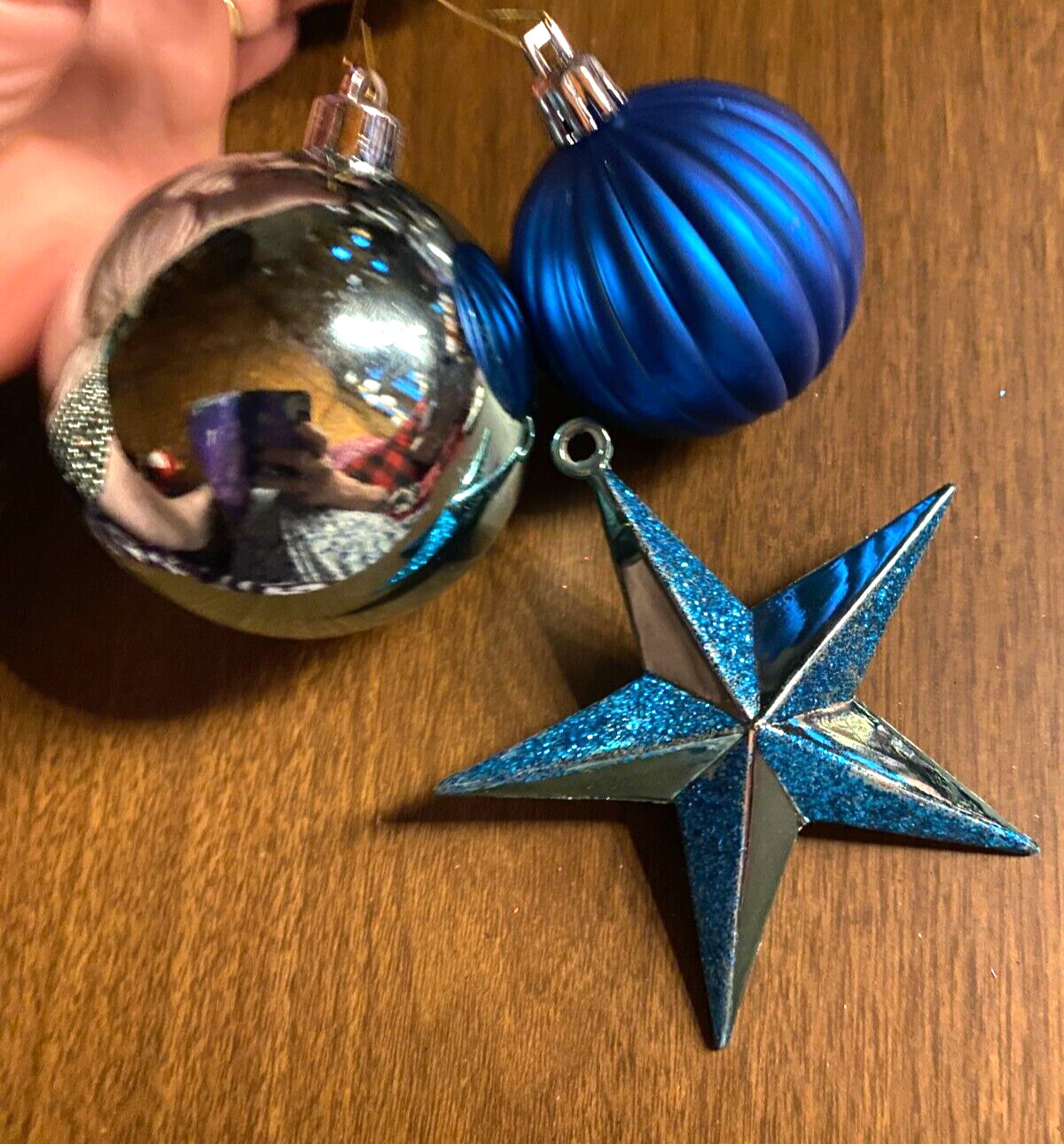 3 Glitter & Shiny Blue Shatterproof Christmas Ornaments 2"-4"
