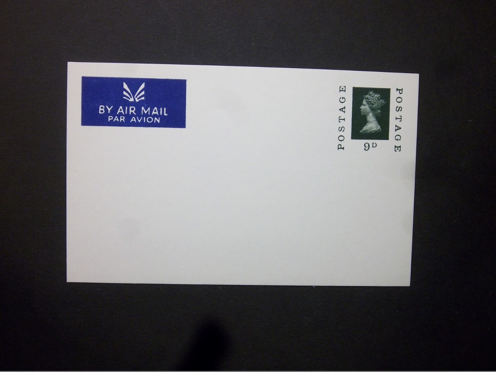 GB Stationery STO QEII 9d green Machin Air Mail Postcard size f H&B CSP214