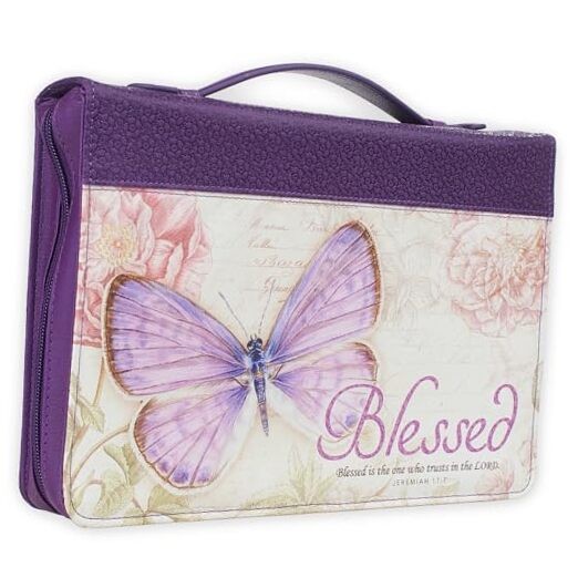  Women's Fashion Bible Cover Blessed Butterfly Jeremiah 17:7, Purple Large