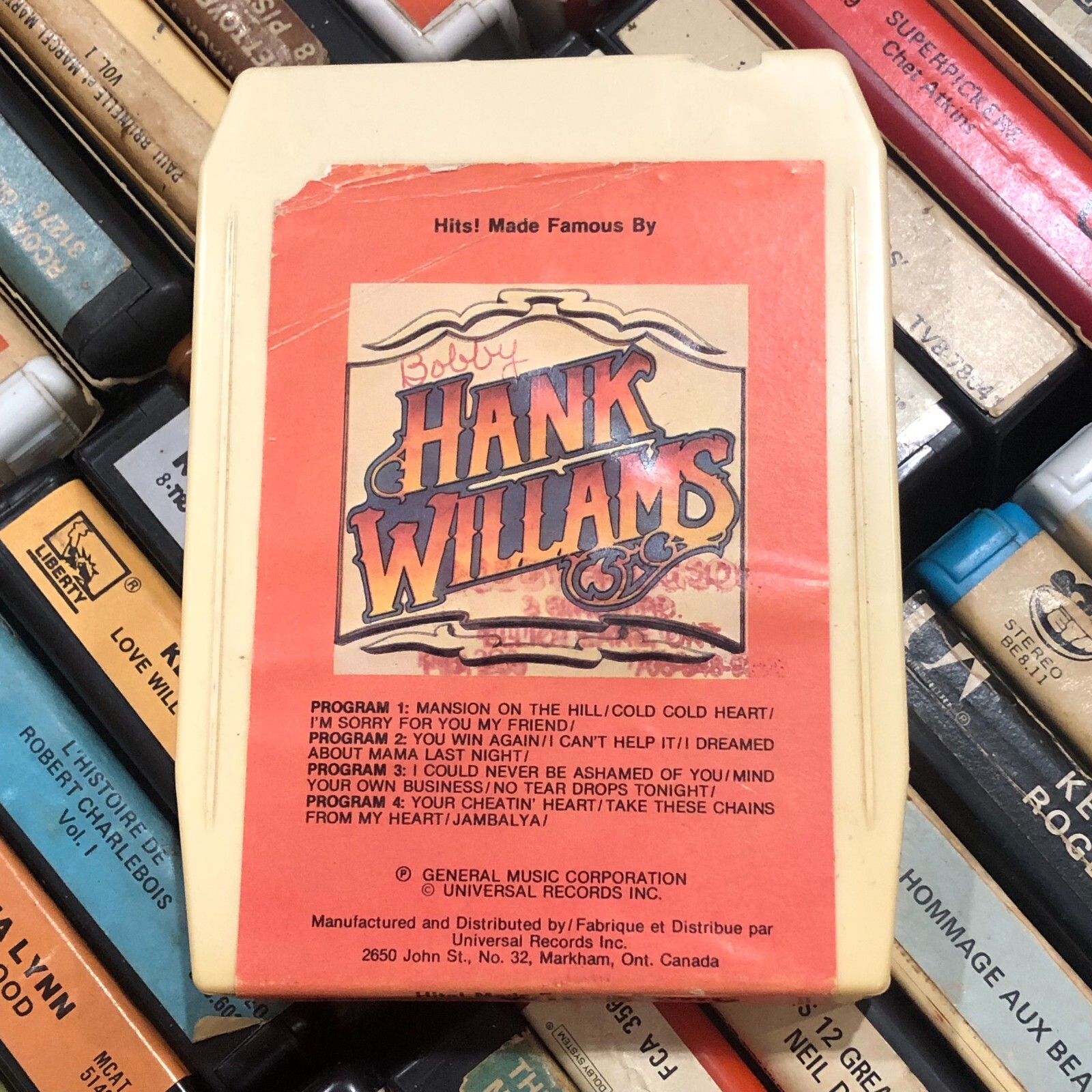 Hits made famous by Hank Williams, Lear Jet Stereo 8 Track Tape CANADIAN
