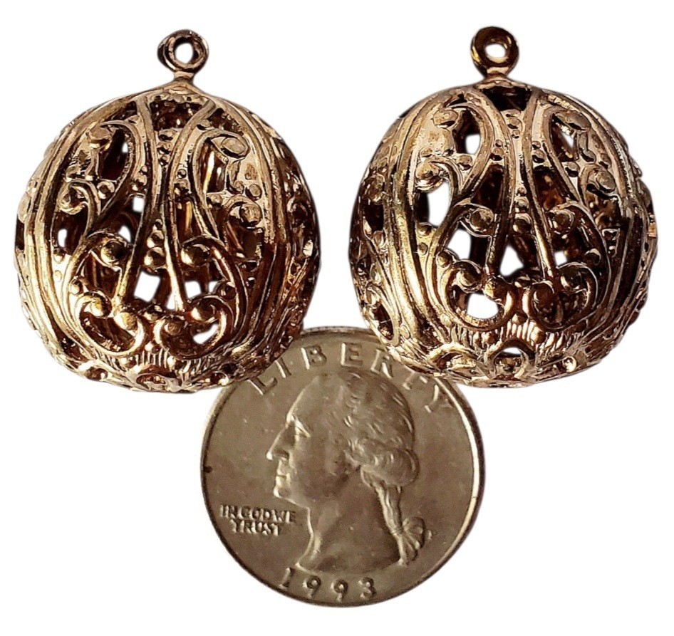 Antique Victorian Cricket Cage Metal Button Pair