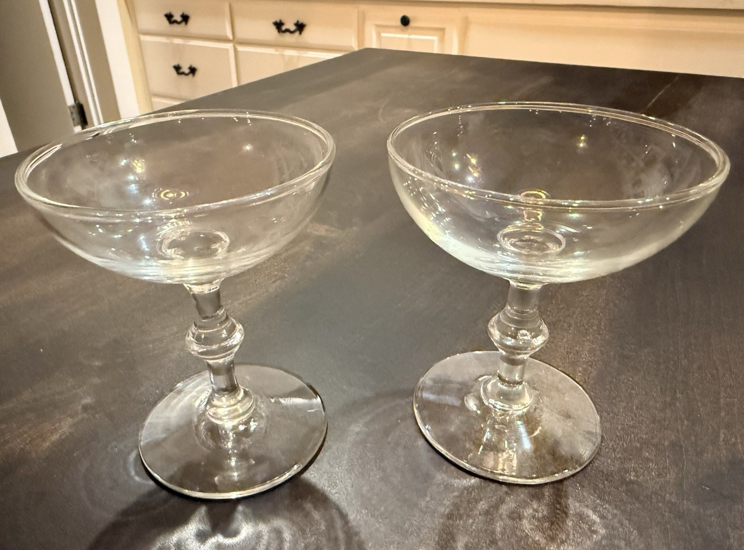 VTG 2 Champagne Coupes Clear MCM Retro Barware Cocktail Dessert Sherbet Glasses