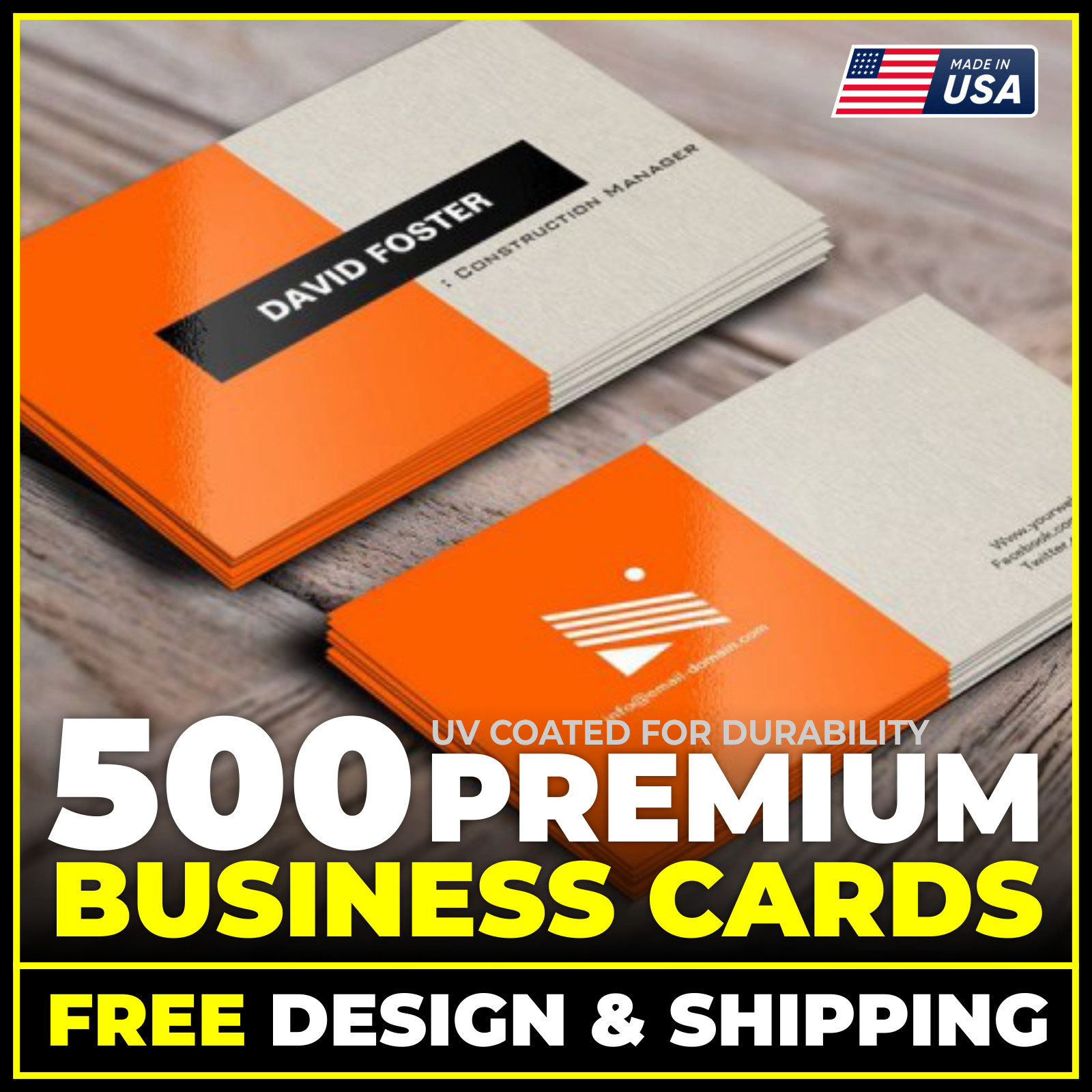 500 PREMIUM BUSINESS CARDS-Full Color | UV Coated for Durability | FREE SHIPPING