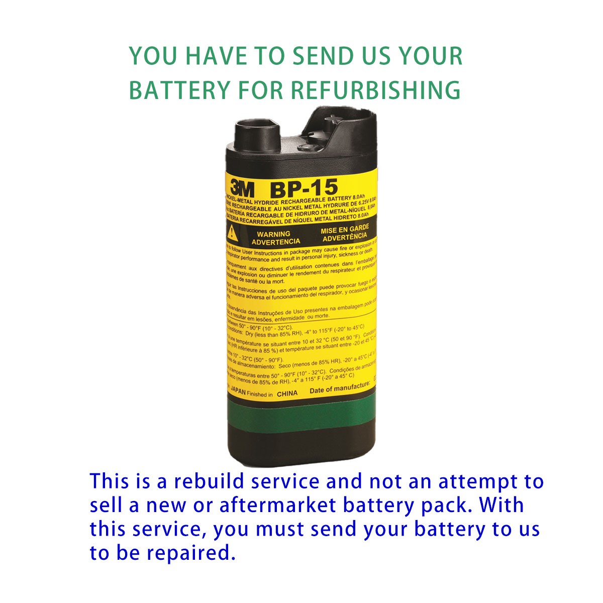 Rebuild Service for 3M Breathe Easy BP-15 Battery Pack Rebuild
