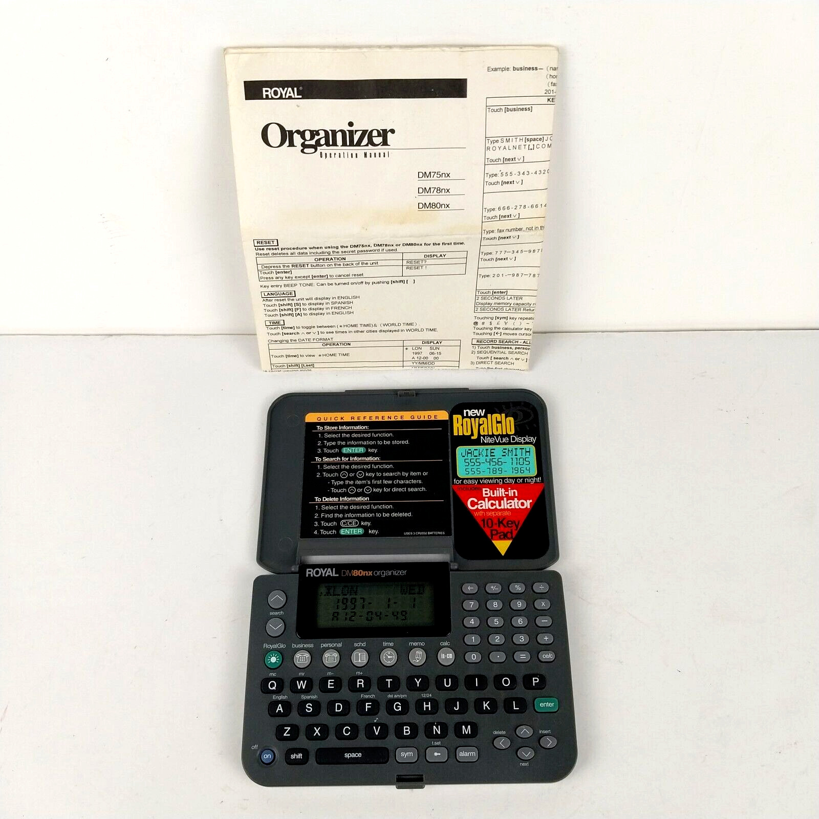 Vintage RoyalGlo Personal Electronic Organizer DM80NX w/ Nite Vue LCD Display