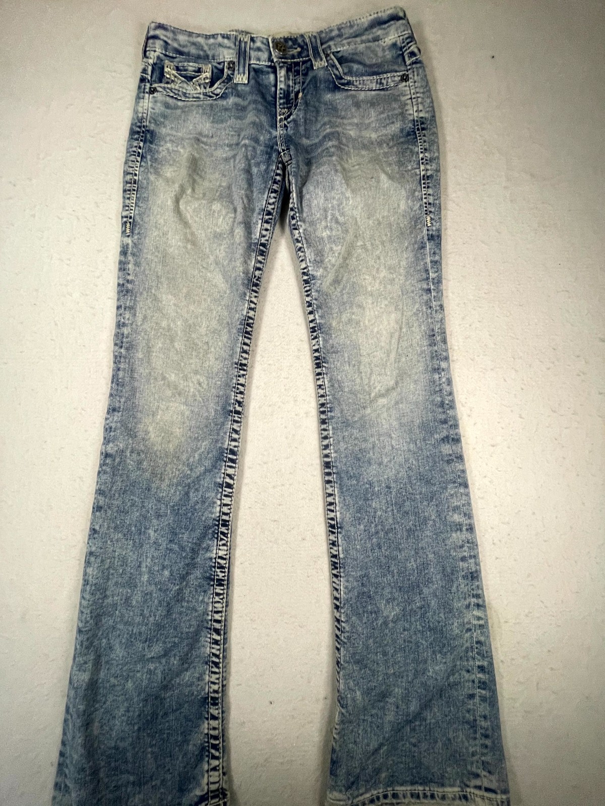 Big Star Liv Bootcut Jeans Womens 27L Blue Denim Cotton Distressed Mid Rise