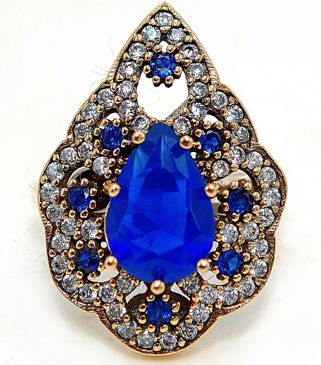 Ottoman Empire Style 6CT Treated Sapphire 925 Sterling Silver Ring Sz 7.5 HB2-5