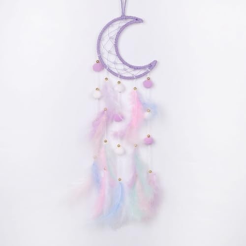  Kids Dream Catcher Wall Decor Pompom Feather Baby Dreamcatcher Purple Moon