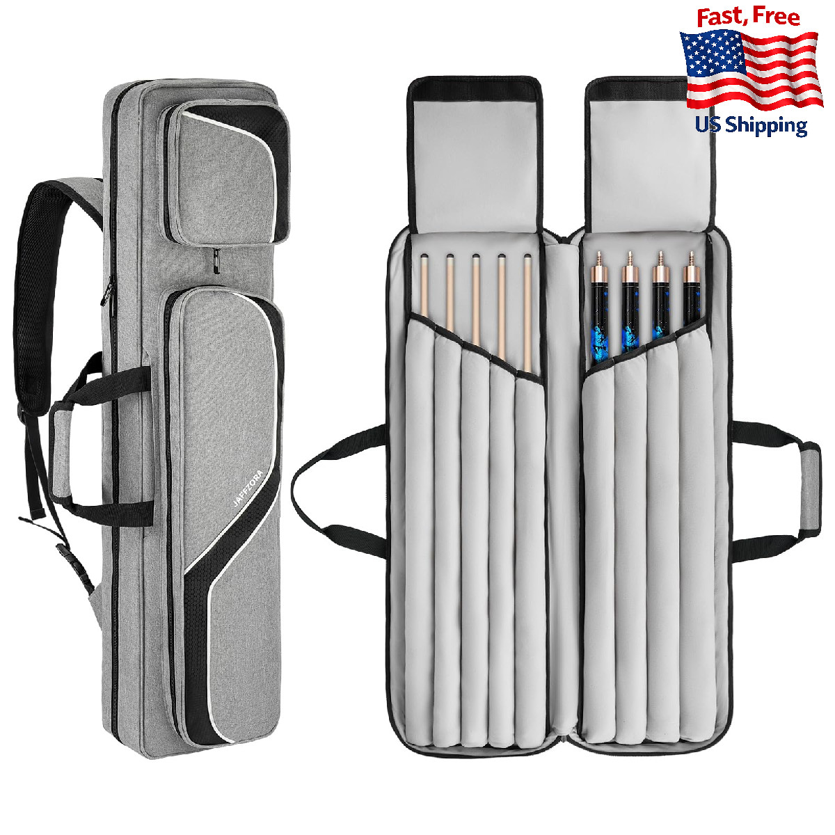 Jaffzora Pool Cue Case 4x5, Pool Stick Carrying Case Holds 4 Butts and 5 Shafts,
