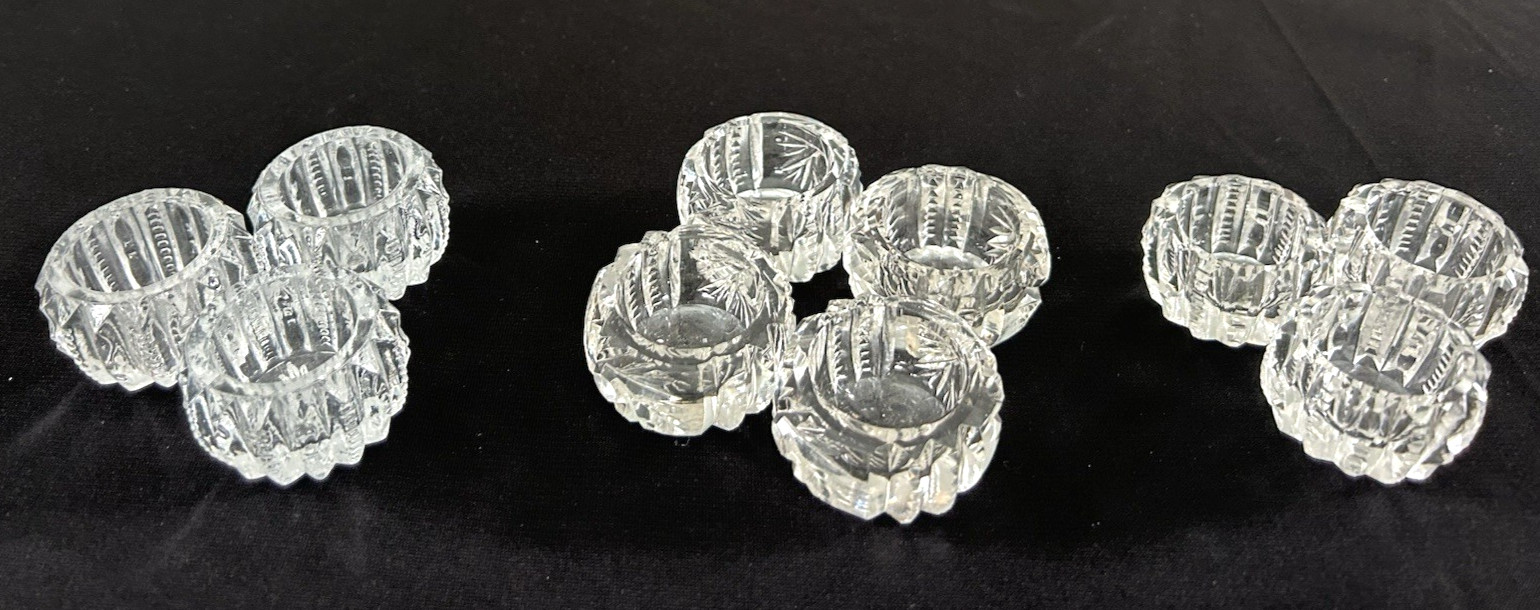 Beautiful antique lot of 10 small Crystal Glass open Salt Cellars