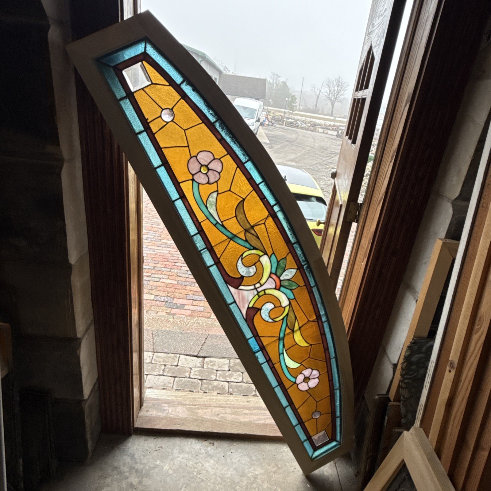 Sg5310 Antique Stained Glass Arch Window 18 X 75