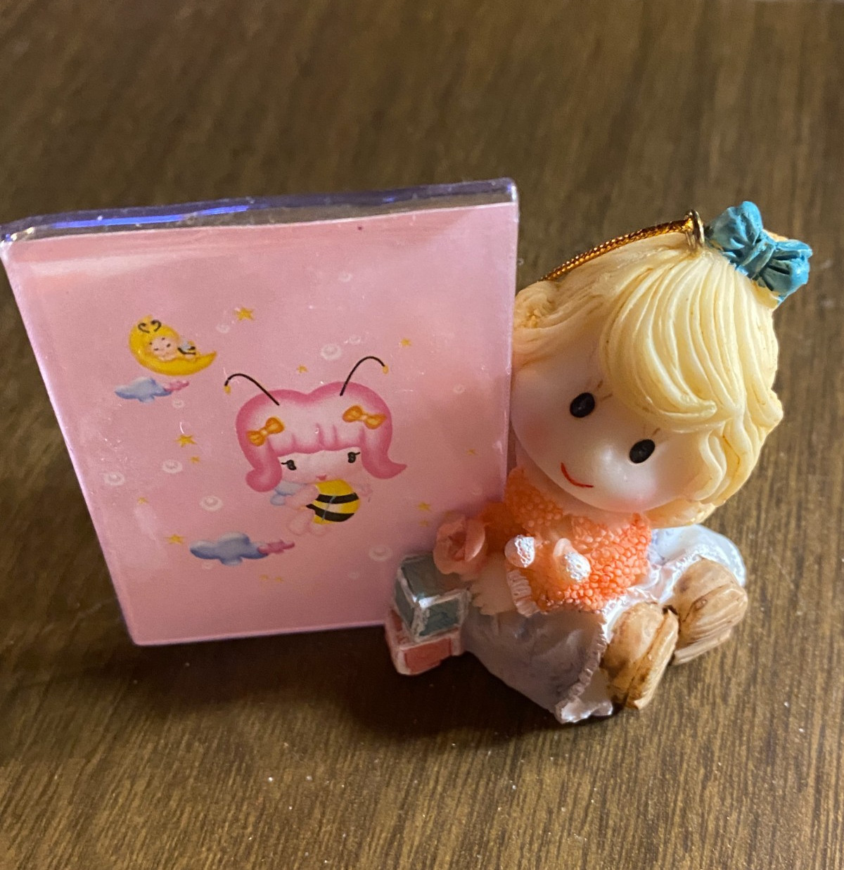 Resin Girl holds Picture Frame Christmas Ornament 3"