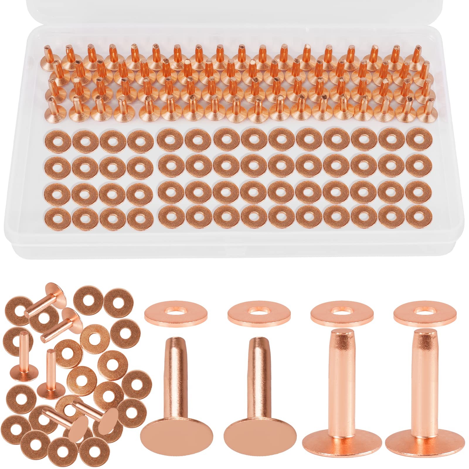 154Pcs Copper Rivets for Leather, #12 Smooth Leather Rivets without Pattern