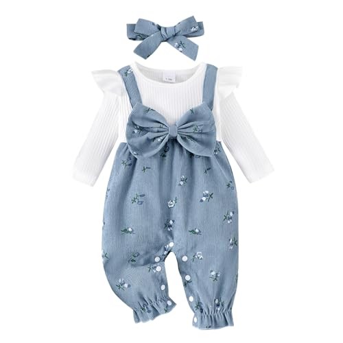  Newborn Baby Girl Clothes Long Sleeve Romper One Piece 0-3 Months Blue