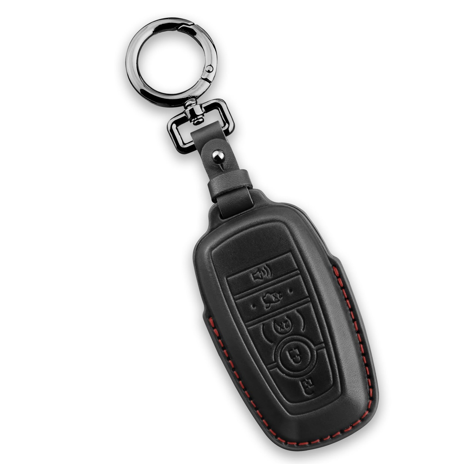 QBUC for Ford Key Fob Cover,Genuine Leather Universal, Black(Red Line) 