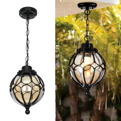 Outdoor Pendant Light Fixtures For Porch, Waterproof Exterior 27cm/10.6" Black