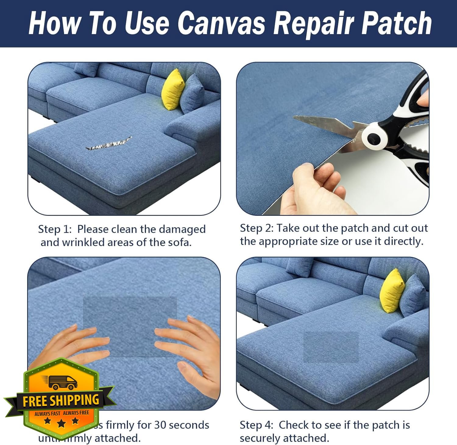 Lifenion Canvas Repair Patch 17x158 Inch Sticky Fabric Tape Dark Blue