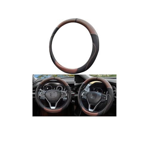  Car Steering Wheel Cover, 15 Inchs Microfiber Leather Non-Slip Black/Brown