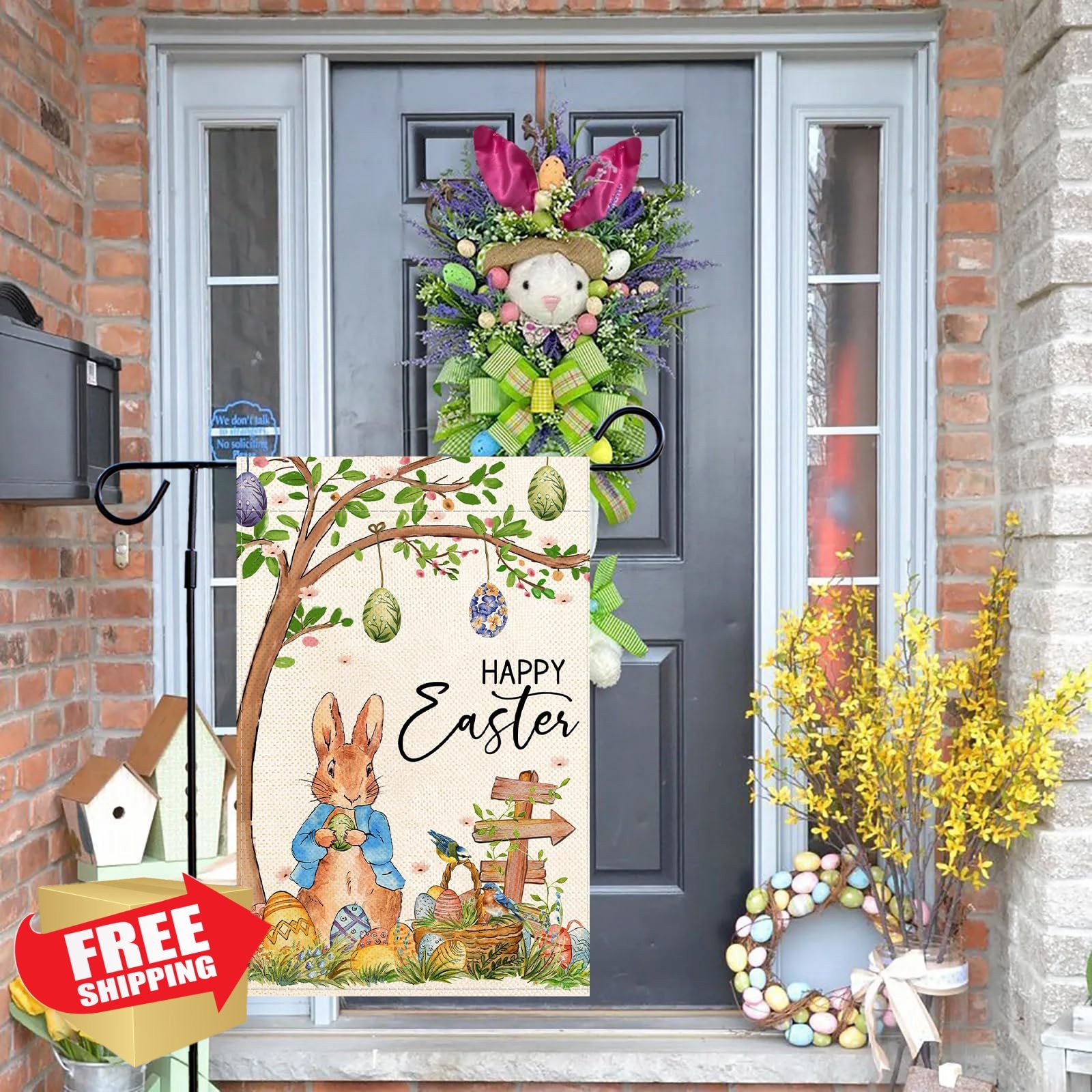 Baccessor Easter Bunny Garden Flag Eggs Floral 12.5x18 Inch Double Sided