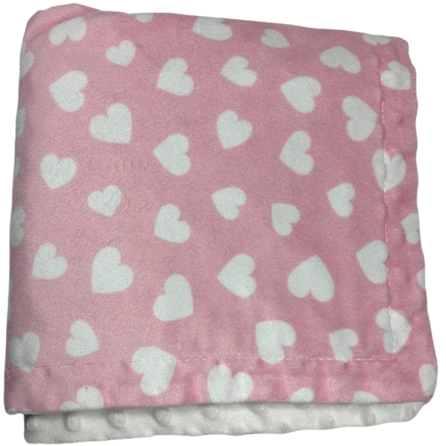 Pink White Heart Baby Girl Blanket Raised Minky Dot Backside 30x40 Unbranded