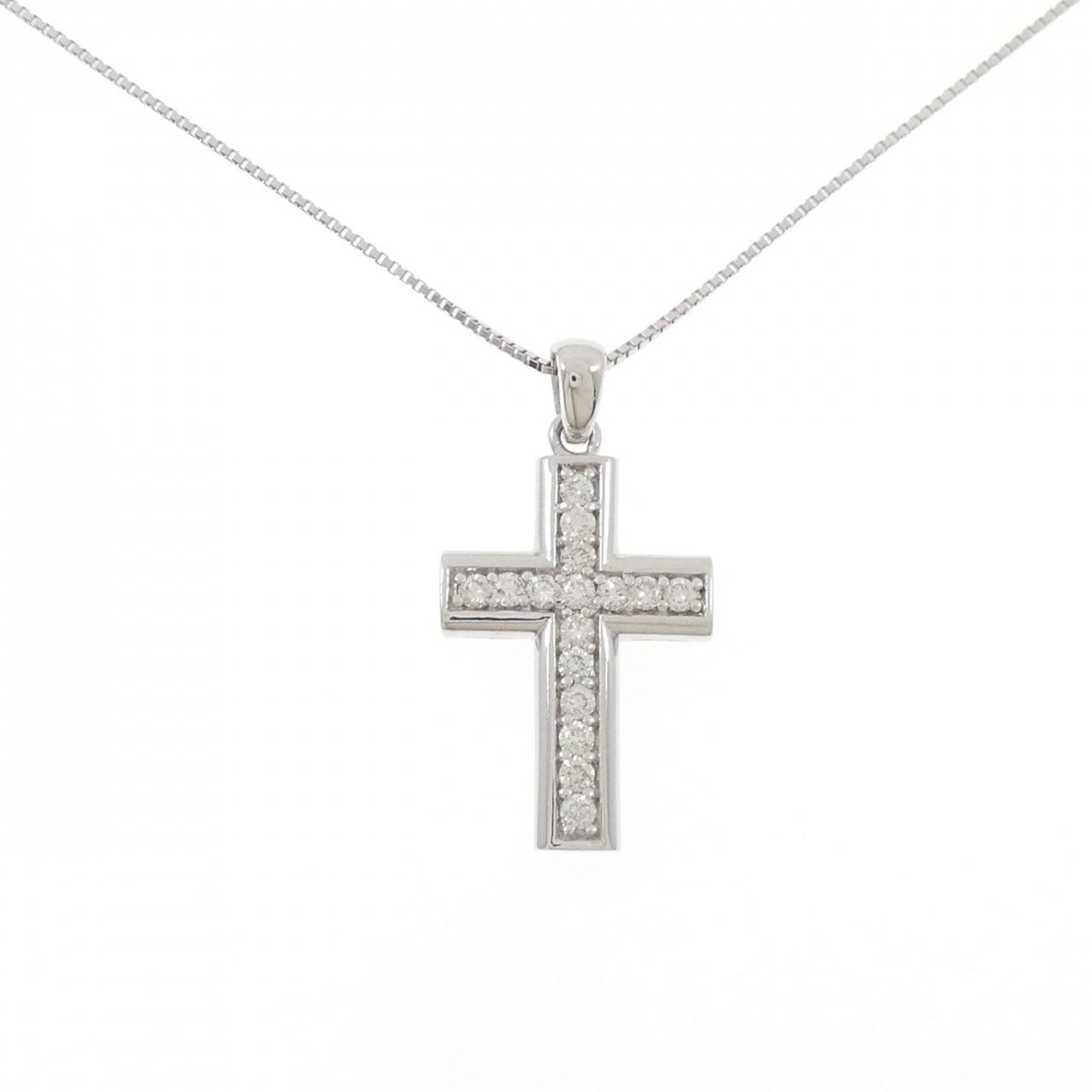 Authentic K18WG Cross Diamond Necklace 0.50CT #270-004-147-3242